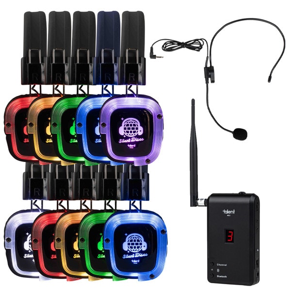 Main product image for Talent Silent Disco Prism Color Changing Headphone 10 Pack with Portable Transmitter233-3541